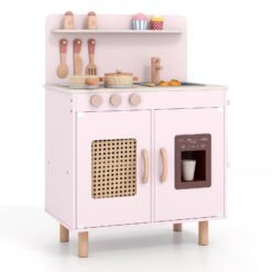 Play Kitchen for Kids with Realistic Ice Maker and Stove Cooking Toy Kitchen-Pink