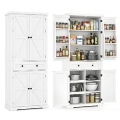 184 cm Kitchen Pantry Cabinet with Large Drawer and 6 Door Shelves-White
