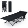 Foldable Camping Cot for Adults Heavy Duty Sleeping Bed with Slanted Headrest-Black