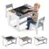 Multifunctional Kids Table and 2 Chairs Set with Whiteboard-Gray & White