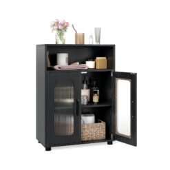 Bathroom Cabinet Freestanding Cabinet with 2 Doors and 3-Level Adjustable Shelf-Black