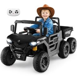 24V Ride on Dump Truck with Electric Dump Bed 4WD with Remote and Music-Black