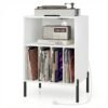 Record Player Stand Turntable Stand with Charging Station-White