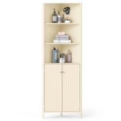 172 CM Tall Corner Cabinet with 5 Shelves and 2 Fluted Doors-Beige