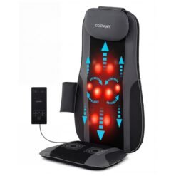 Back Massager with Heat Shiatsu Massage Chair Pad with 4 Kneading Rolling Nodes and 2 Vibrating Motors-Grey