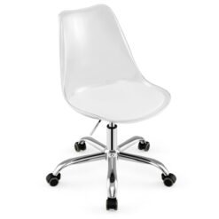 Clear Desk Chair Armless Rolling Acrylic Office Chair with Swivel Seat and PU Leather Cushion-Clear