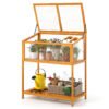 Wood Cold Frame Greenhouse with Slatted Storage Shelf-Orange