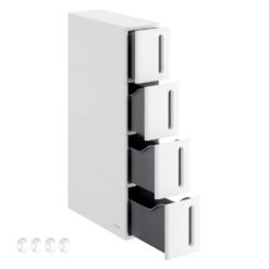 Plastic Storage Tower on Wheels with 4 Levels White and Grey
