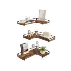 Set of 3 L-Shaped Floating Shelves Rustic Brown