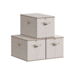 Set of 3 Foldable Storage Organiser Boxes Sand Beige