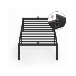 Metal bed frame with under bed storage for modern guest rooms Ink Black