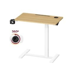 80 x 45 cm Overbed table with adjustable height wheels and slots for devices Golden Oak