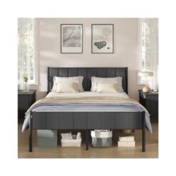 King Metal bed frame with upholstered headboard and easy assembly Slate Grey