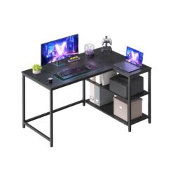 110 x 80 cm L shaped corner desk with storage and adjustable shelves Ebony Black