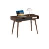 Writing Table with Drawer and Open Compartment Home Office Desk with Rubber Wood Legs-Brown