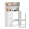 Wooden Kids Study Desk and Chair Set with 2 Cabinets and Drawers-White