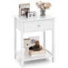 Wooden Nightstand with Drawer and Storage Shelf-White