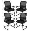 Office Guest Chair Set of 4 with Lumbar Support and Sled Base-Black
