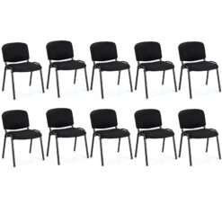 Set of 10 Stackable Home Office Chairs with Waterfall Seat and Metal Frame-Black