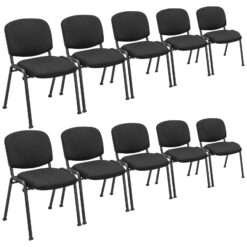 Set of 10 Conference Room Chairs with Upholstered Back and Seat-Black