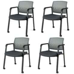 Waiting Room Chairs Set of 4 with Armrests and Wheels-Grey