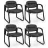 Set of 4 Waiting Room Chairs with Sled Base and Padded Arm Rest-Black
