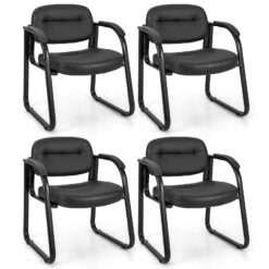 Set of 4 Waiting Room Chairs with Sled Base and Padded Arm Rest-Black