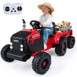 24V Ride On Tractor with Detachable Trailer for Kids-Red