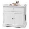 Large Wooden Cat Litter Box Hidden Washroom Toilet with Drawer-White
