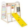 7-in-1 Wooden Climbing Toy Set for Toddlers with Monkey Bars and Blackboard-Colourful