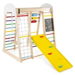 7-in-1 Wooden Climbing Toy Set for Toddlers with Monkey Bars and Blackboard-Colourful