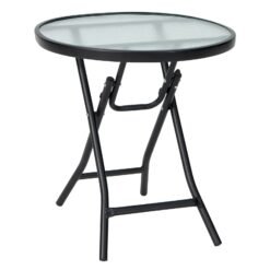 Folding Garden Side Table with Tempered Glass for Balcony Backyard