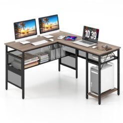 140 x 120cm Reversible L-Shaped Computer Desk with CPU Stand-Grey