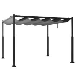 310 x 310 cm Outdoor Pergola with Retractable Canopy-Black and Grey