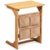 Bamboo Side Table C-Shaped Sofa End Table Laptop Desk-Natural