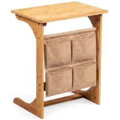 Bamboo Side Table C-Shaped Sofa End Table Laptop Desk-Natural