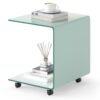 Modern Tempered Glass Side Table with 2-tier Shelf-White