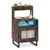 Nightstand with LED Lights Modern End Table with Top Tray-Rustic Brown