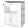 Rolling Kitchen Island with Built-in Charging Station and Lockable Wheels-Natural & White