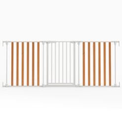 198 CM Extra Wide Configurable Baby Gate 3-Panel Indoor Wood Metal Pet Gate-Natural & White
