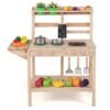 Kids Play Kitchen Set Wooden Kitchen Playset with Stoves-Natural