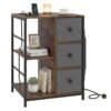 3-Tier Storage Cabinet with Charging Hub and Storage Shelf-Rustic Brown