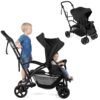 Foldable Twin Tandem Stroller Sit and Stand Double Stroller with Adjustable Handle Bar-Black