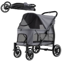Large Dog Stroller with All-terrain Wheels and Adjustable Mesh Canopy-Grey