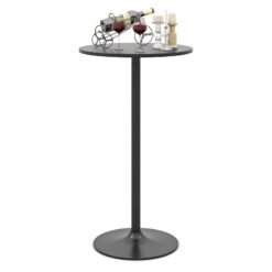 Round Bar Table with Adjustable Height and Metal Base Set of 1-Black