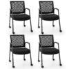 4 Pieces Office Guest Chairs on Wheels-Black