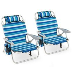 Folding Beach Chair for Adults Lightweight Aluminum Frame with 4-Position Backrest-2 Pack