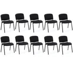 Set of 10 Stackable Home Office Chairs with Waterfall Seat and Metal Frame-Black