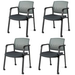 Waiting Room Chairs Set of 4 with Armrests and Wheels-Grey