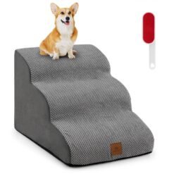 3-Tier Foam Non-Slip Dog Ramp with Gentle Slope Surface-Grey